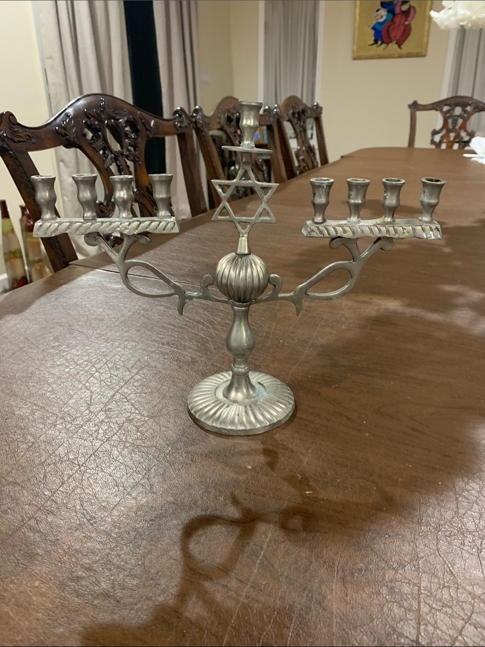 Silver Metal Menorah with Star of David - Home Accents